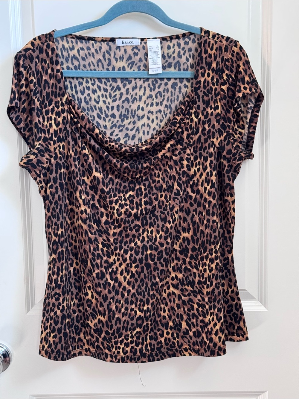 liz & co. Leopard Print Cowl Neck Blouse - Brown & Black